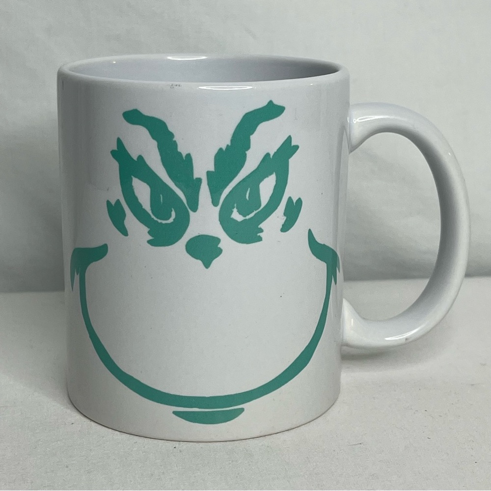 "I'm a Grinch Before Coffee" Mug. White & Turquoise